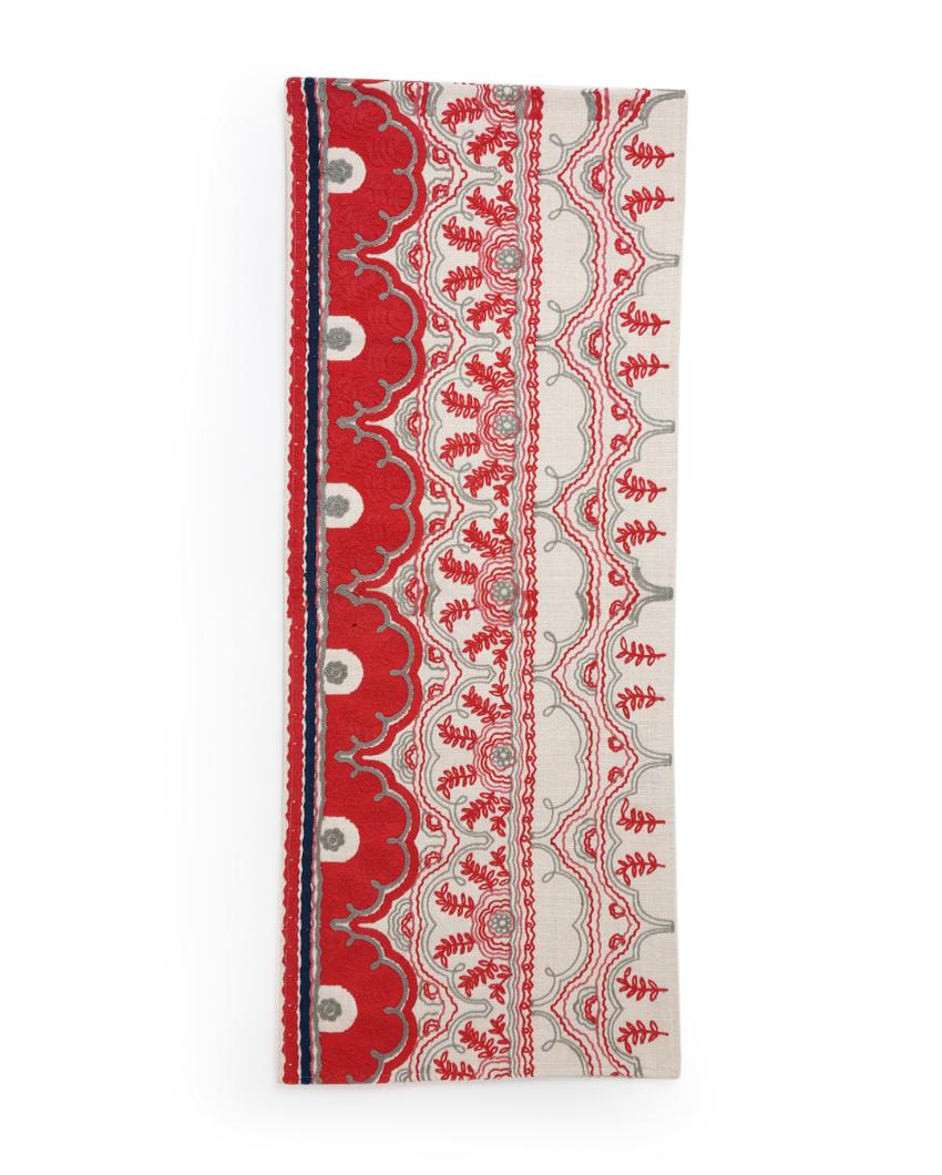 Floral Embroidery Elegant Cotton Table Runner | 60 x 15 inches