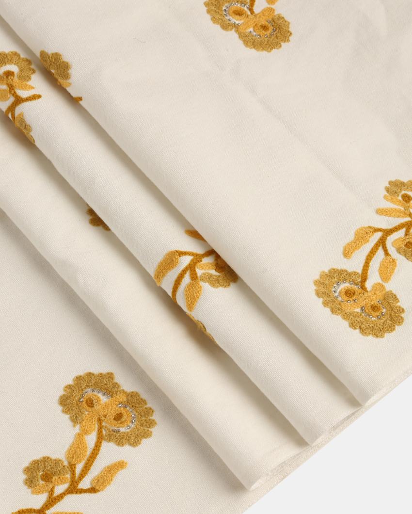 Yellow Embroidered Embellished Cotton Table Runner | 71 x 14 inches