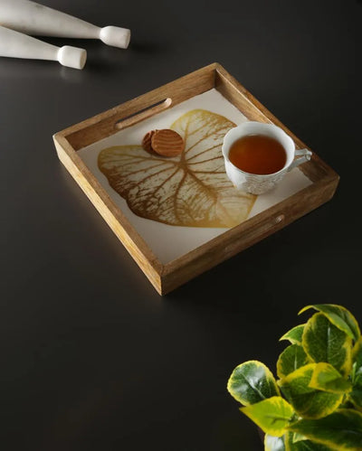 Gold Leaf Design Mango Wooden Tray