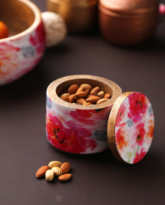 Flower Design Enamelled Wooden Jar