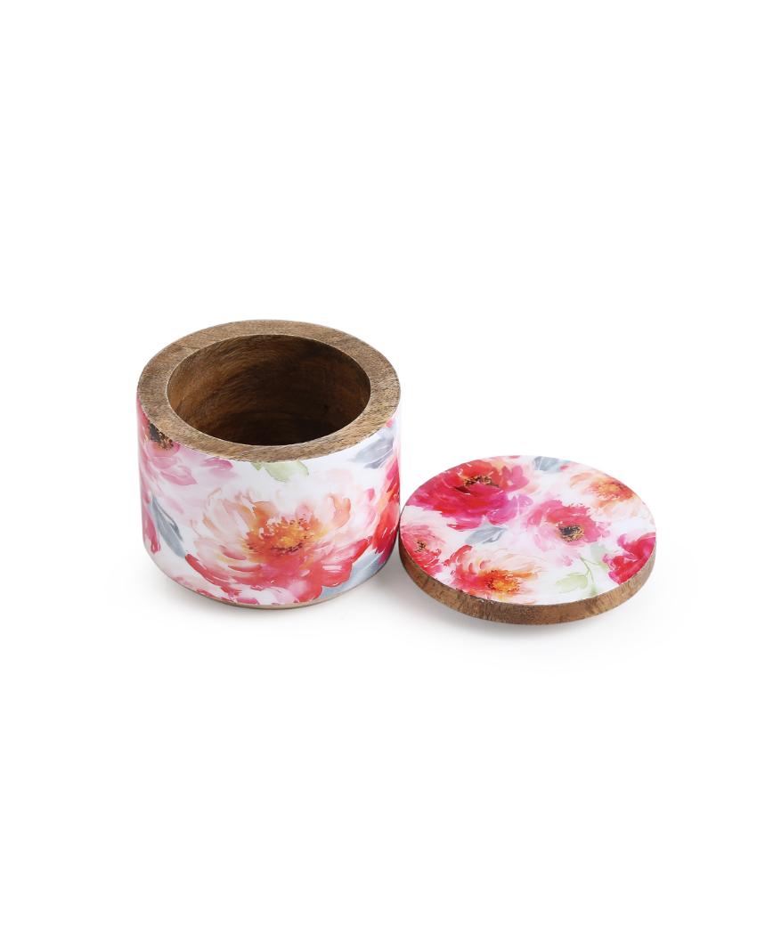 Flower Design Enamelled Wooden Jar