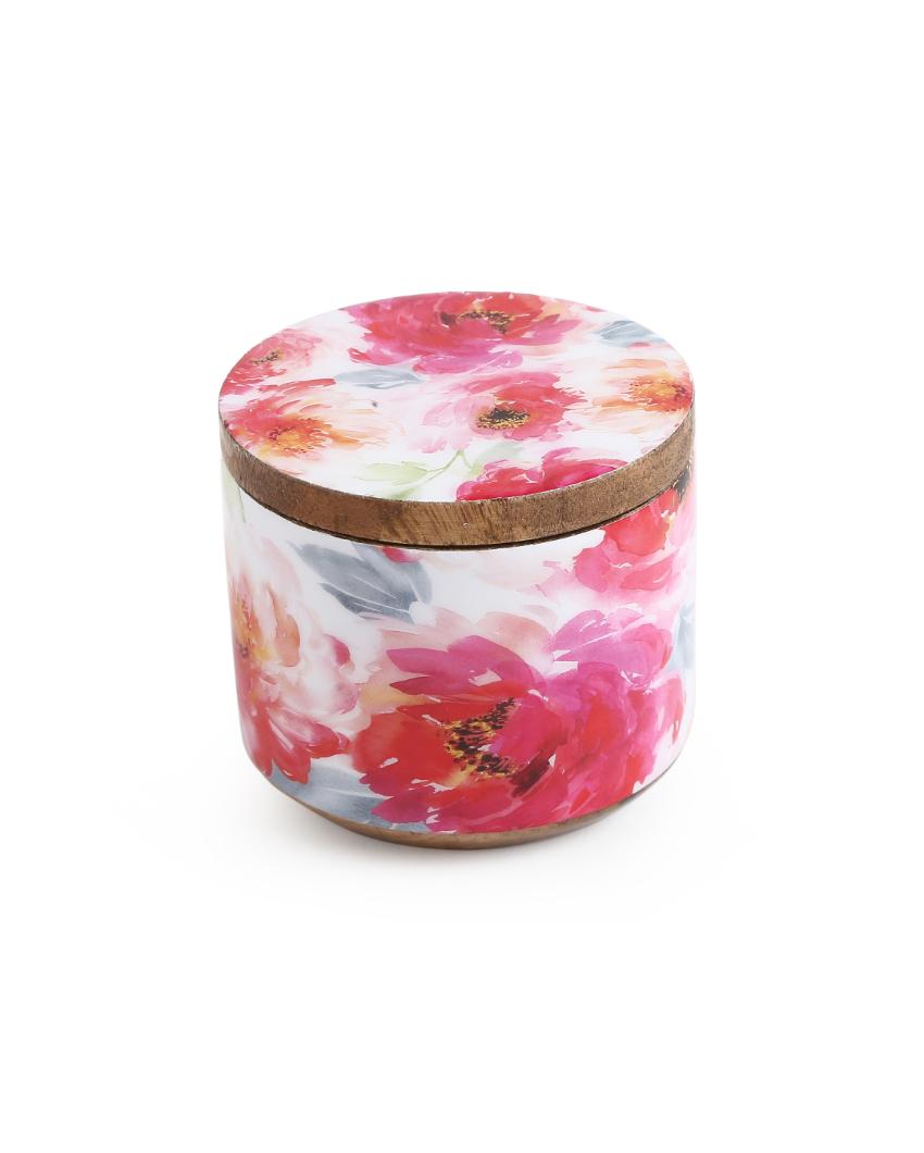 Flower Design Enamelled Wooden Jar