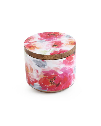 Flower Design Enamelled Wooden Jar