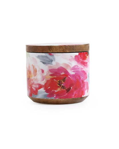 Flower Design Enamelled Wooden Jar