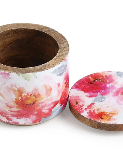 Flower Design Enamelled Wooden Jar