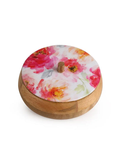 Flower Design Enamelled Wooden Dahi Jar