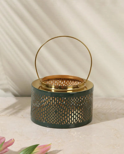 Green & Gold Finish Metal Lantern Small