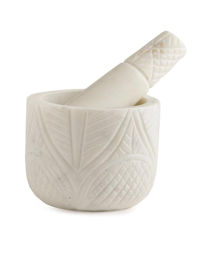 White Marble Hand Carved Mortar & Pastel Small