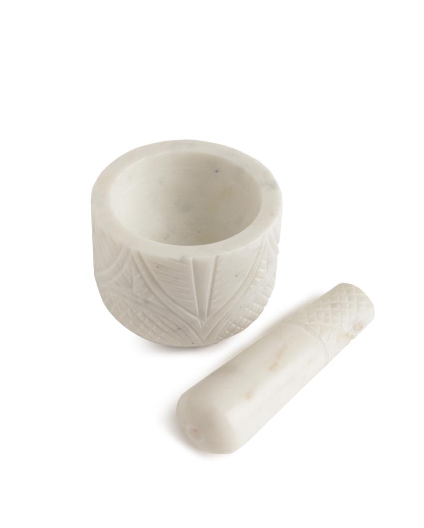 White Marble Hand Carved Mortar & Pastel Small