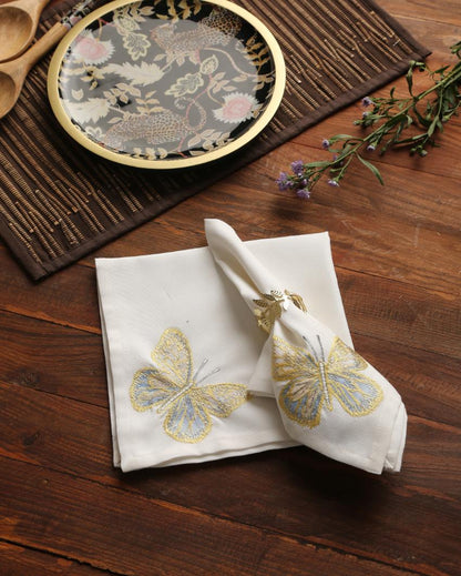 Butterfly Applique Embroidery Table Napkins | Set of 4