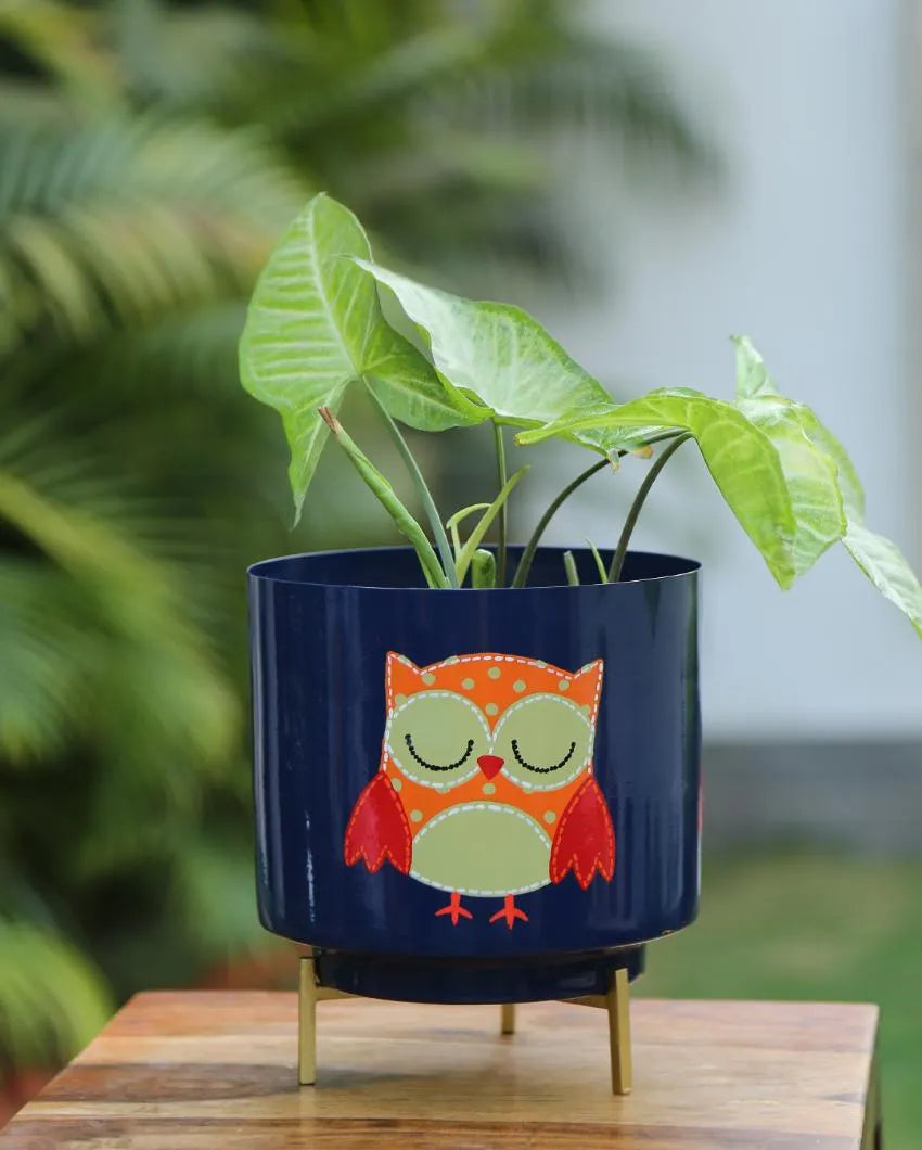 Printed Design Hand Painted Planter Blue