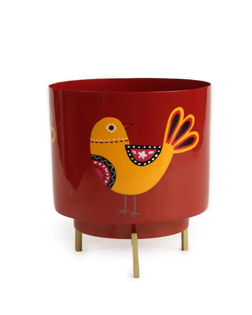 Printed Design Hand Painted Planter Red