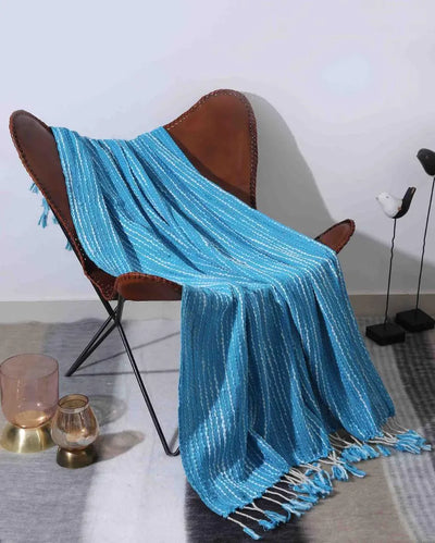 Blue Soft Chunky Cotton Throw