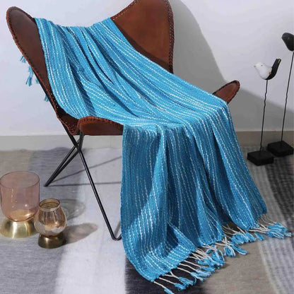 Blue Soft Chunky Cotton Throw