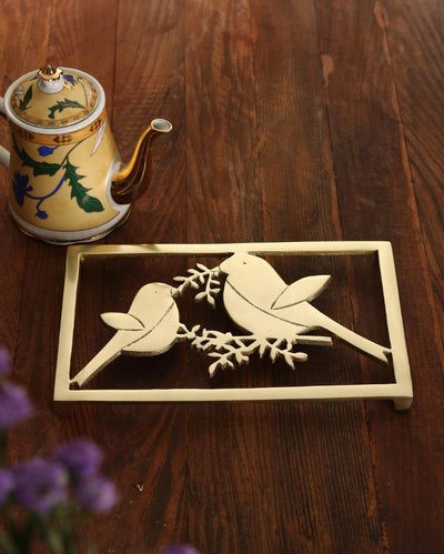 Sparrow Design Gold Tone Aluminum Trivet