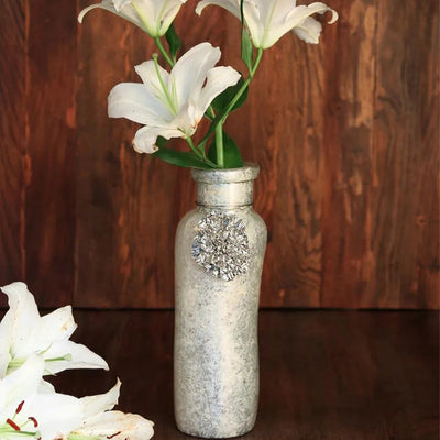 Silver Accent Ivory Glass Vase