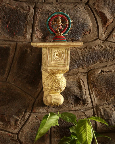 Yellow Antique Hand Carved Wall Shelf