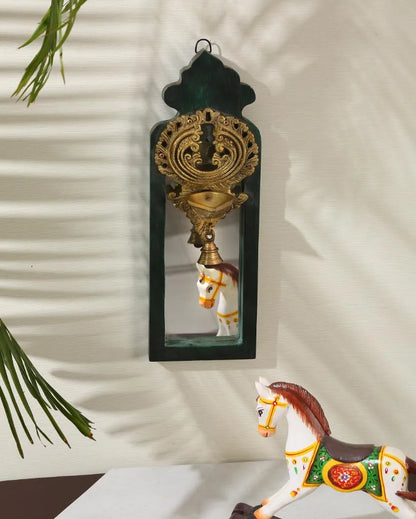 Distress Finish Mirror With Brass Bell Diya Style 1