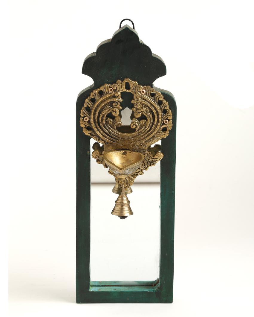 Distress Finish Mirror With Brass Bell Diya Style 1