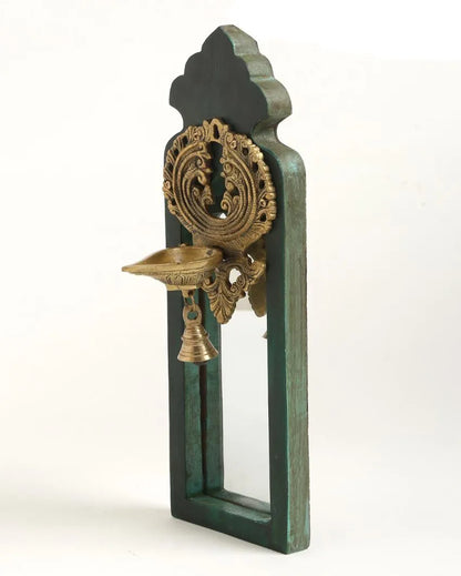 Distress Finish Mirror With Brass Bell Diya Style 1