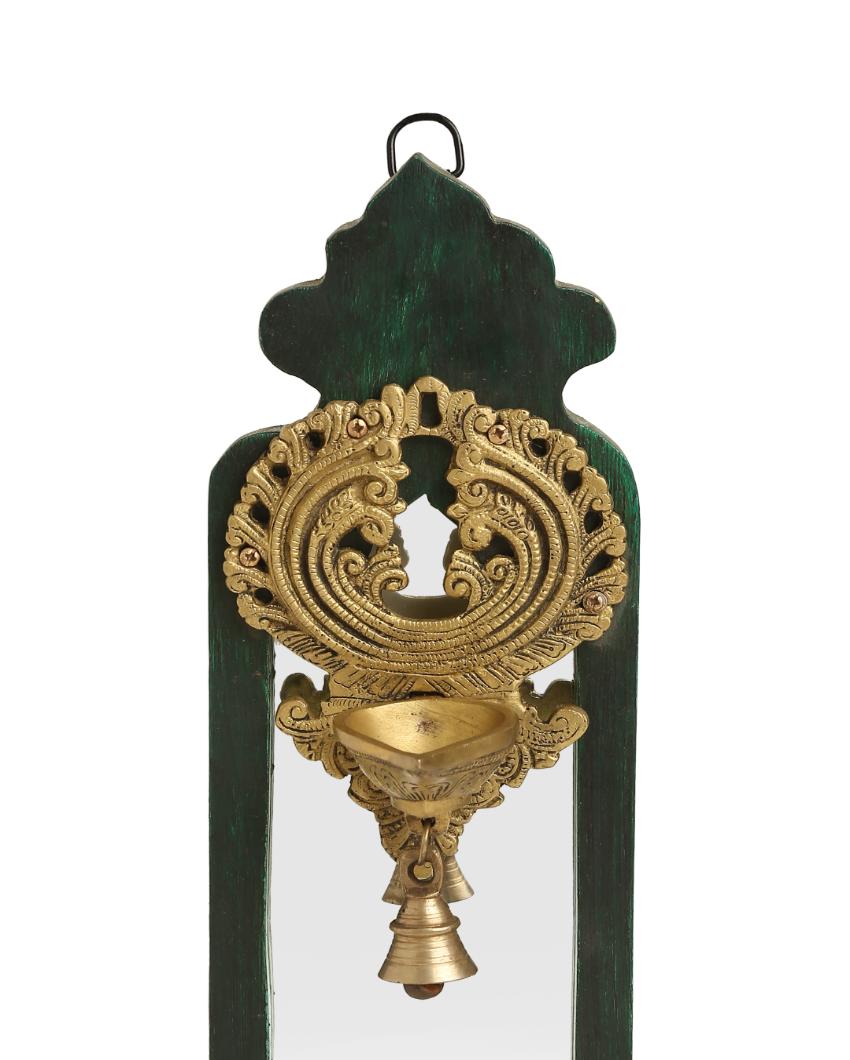 Distress Finish Mirror With Brass Bell Diya Style 1