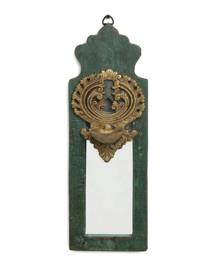 Distress Finish Mirror With Brass Bell Diya Style 2