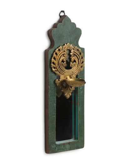 Distress Finish Mirror With Brass Bell Diya Style 2