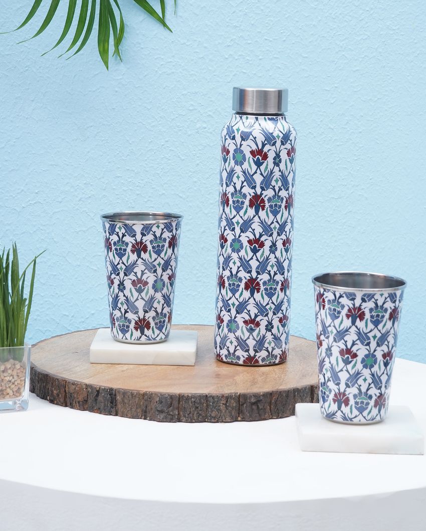 Blue Ornamental Iznik 1 Bottle with 2 Tumblers Gift Set