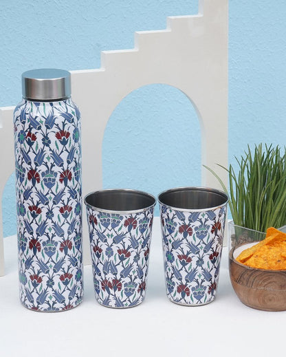 Blue Ornamental Iznik 1 Bottle with 2 Tumblers Gift Set