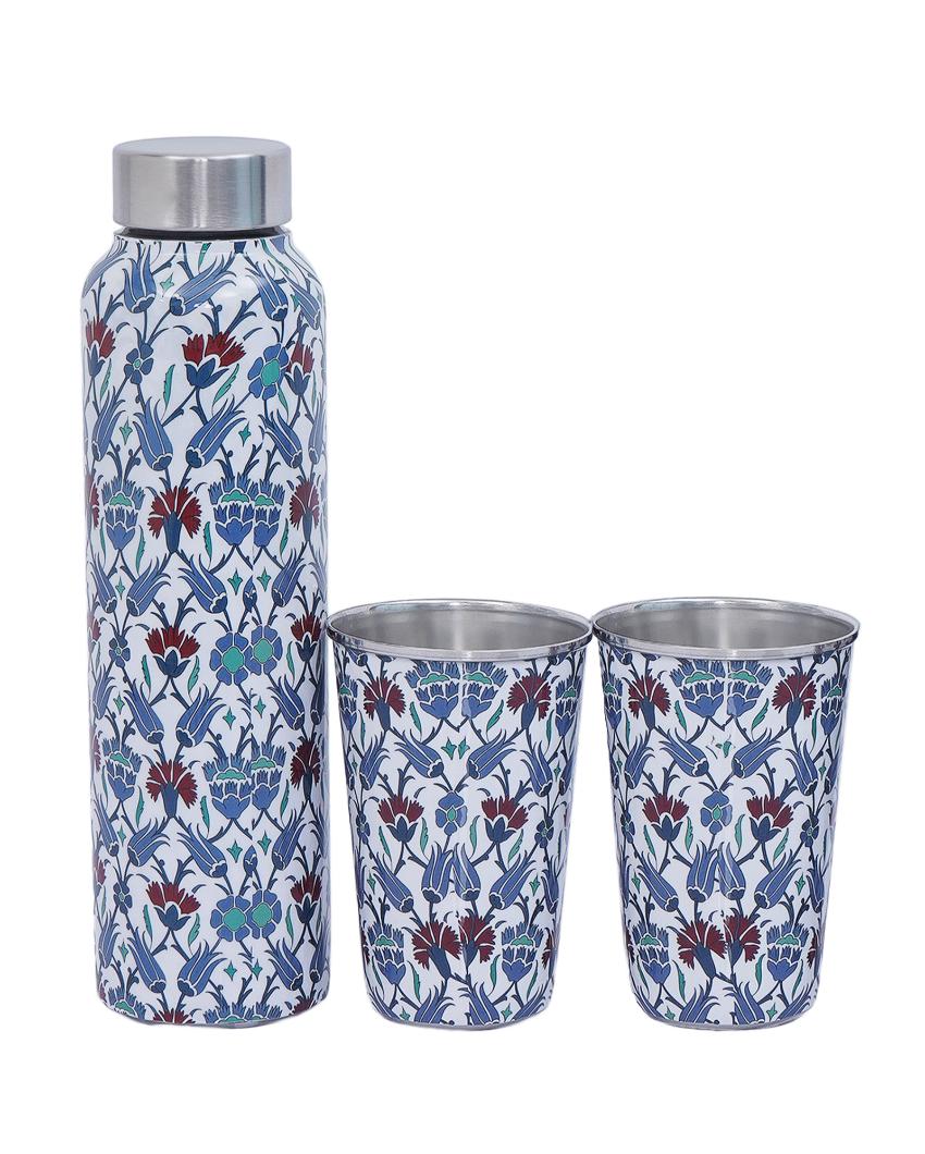 Blue Ornamental Iznik 1 Bottle with 2 Tumblers Gift Set