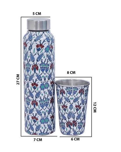 Blue Ornamental Iznik 1 Bottle with 2 Tumblers Gift Set