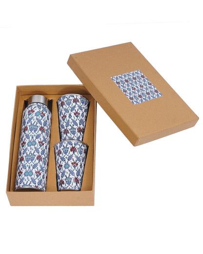 Blue Ornamental Iznik 1 Bottle with 2 Tumblers Gift Set