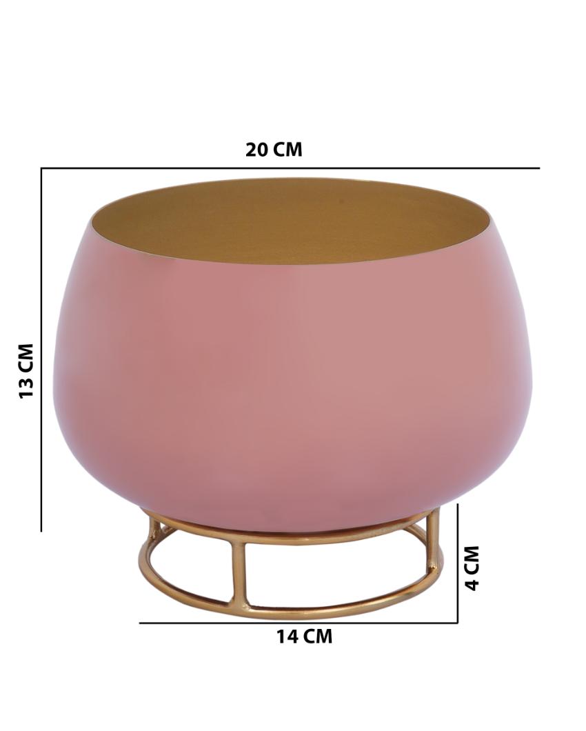 Blush Pink Enamel Metal Planter with Gold Stand