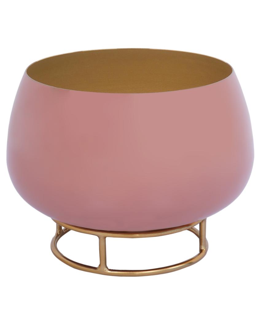 Blush Pink Enamel Metal Planter with Gold Stand