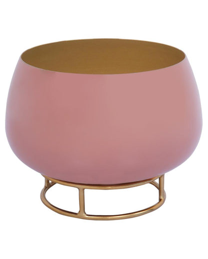 Blush Pink Enamel Metal Planter with Gold Stand