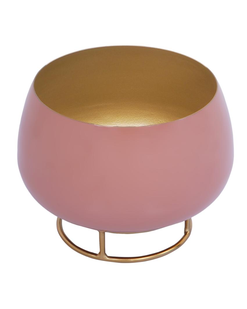 Blush Pink Enamel Metal Planter with Gold Stand