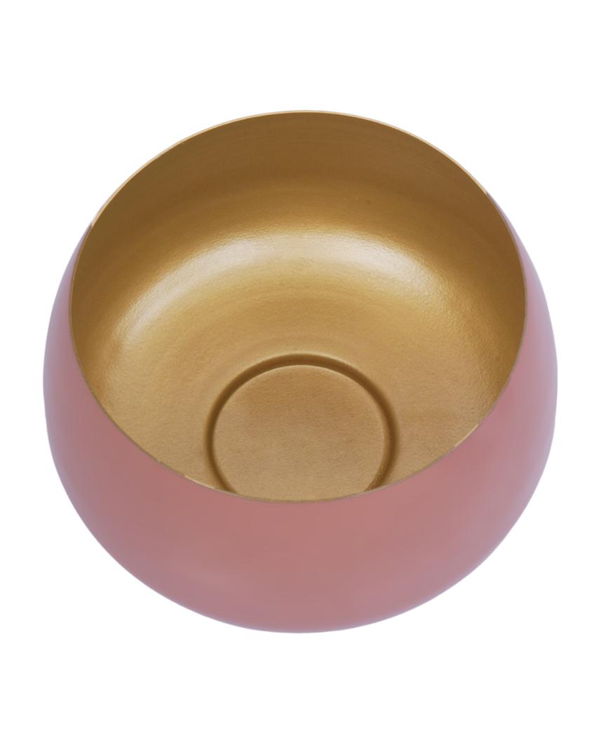 Blush Pink Enamel Metal Planter with Gold Stand