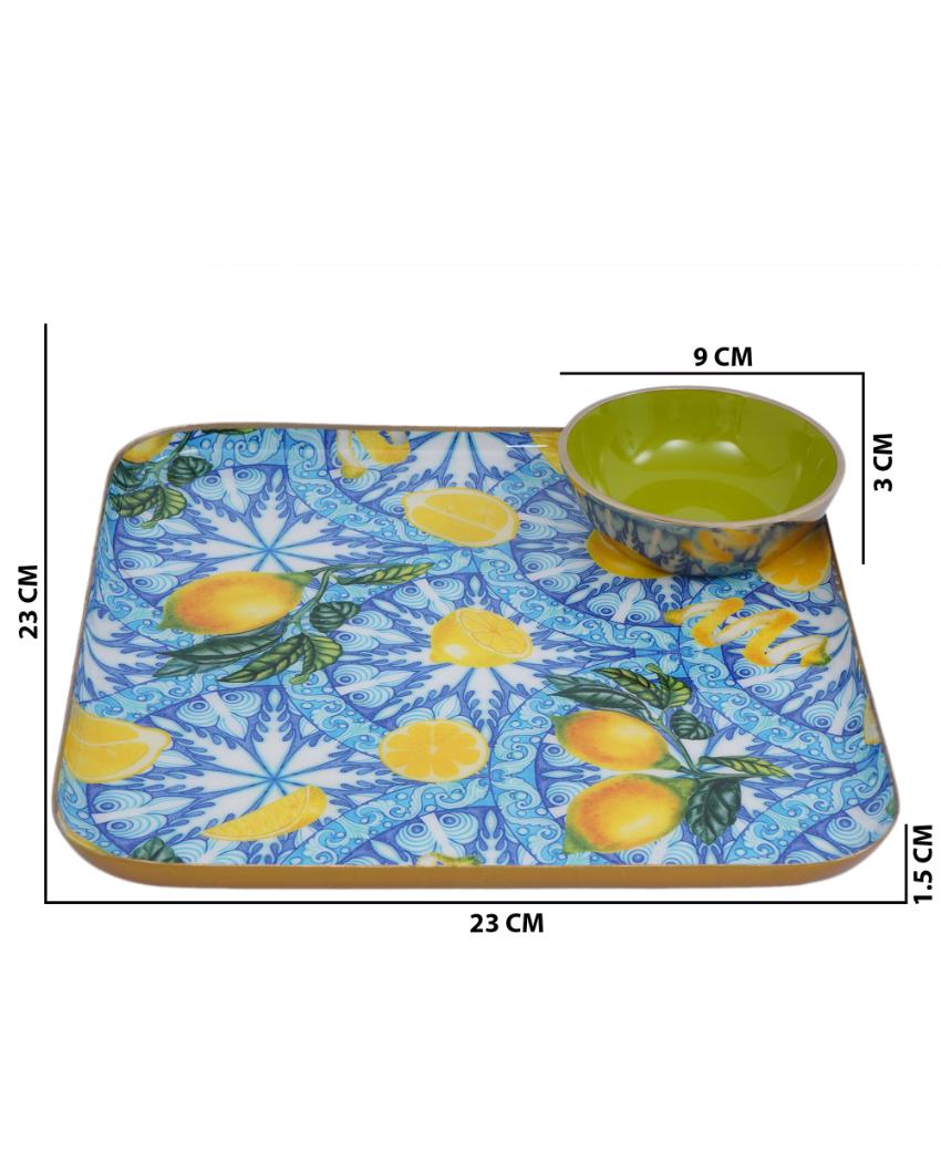 Turkish Lemone Square Metal Platter & Dip Bowl