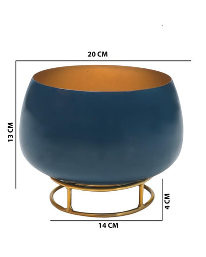 Teal Enamel Metal Planter with Gold Stand