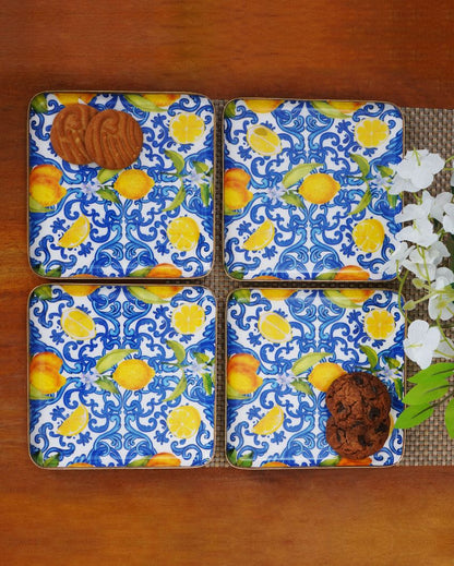 Turkish Lemone Square Metal Side Plates | Set of 4 | 6 x 6 inches