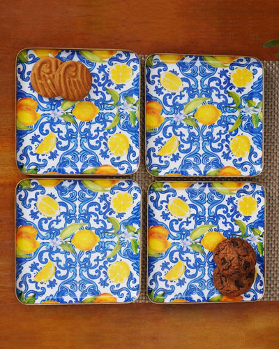 Turkish Lemone Square Metal Side Plates | Set of 4 | 6 x 6 inches