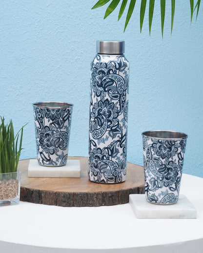 Indigo Paisley 1 Bottle with 2 Tumblers Gift Set