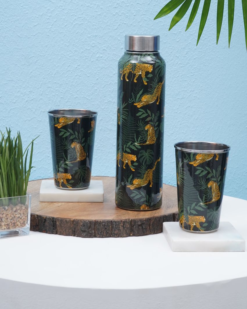 Wild Jungle Print 1 Bottle with 2 Tumblers Gift Set