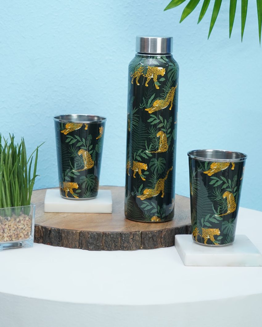 Wild Jungle Print 1 Bottle with 2 Tumblers Gift Set