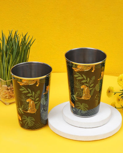 Wild Jungle Print Stainless Steel Tumblers | Set of 2 | 3 x 5 inches