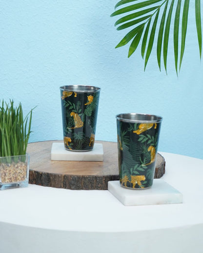 Wild Jungle Print Stainless Steel Tumblers | Set of 2 | 3 x 5 inches