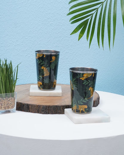 Wild Jungle Print Stainless Steel Tumblers | Set of 2 | 3 x 5 inches