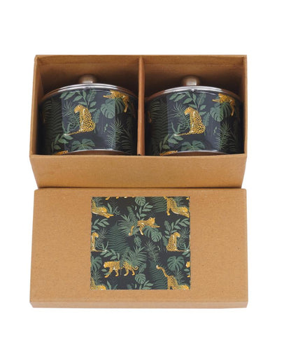 Jungle Print Stainless Steel Jars | Set Of 2 | 4 x 4 inches