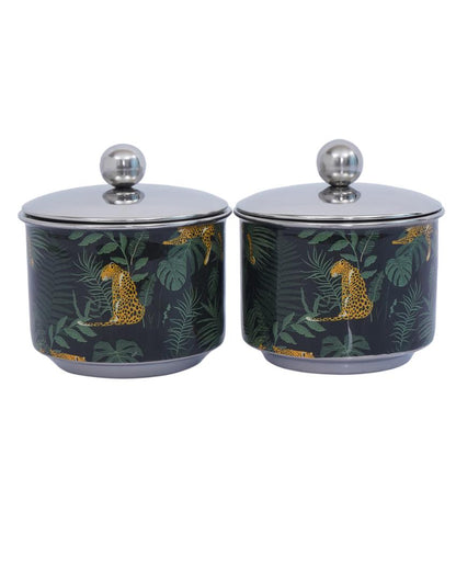 Jungle Print Stainless Steel Jars | Set Of 2 | 4 x 4 inches