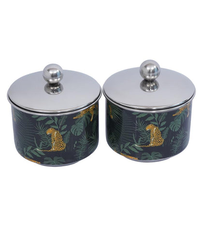 Jungle Print Stainless Steel Jars | Set Of 2 | 4 x 4 inches